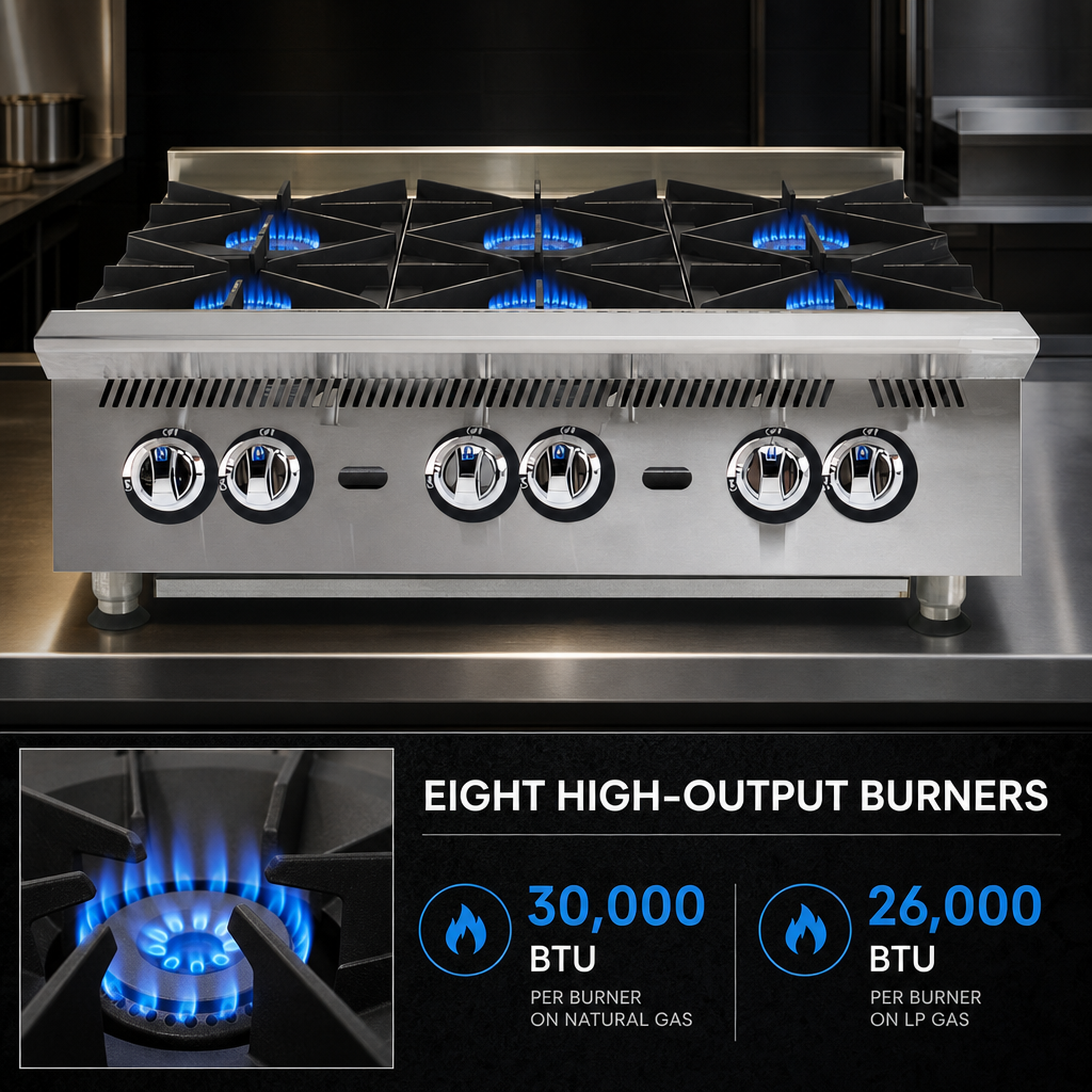Eight High-Output Burners
