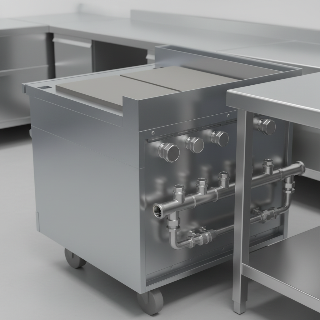 This image showcases the versatile, multi-point gas connection options on the 36-inch modular gas plancha range, ensuring flexible installation for any kitchen.