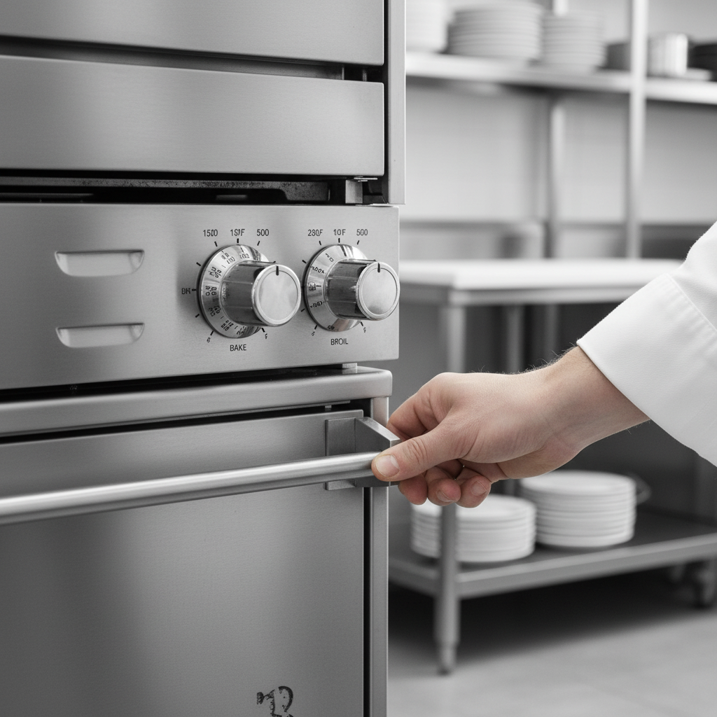 Precise thermostatic controls on this heavy-duty gas range allow for accurate and consistent temperature settings in both ovens.