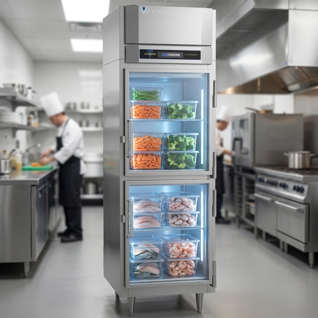 Observe how the UltraSpec freezer's V-Core™ Cooling Technology ensures exceptional food quality and consistent storage, perfectly preserving every item.
