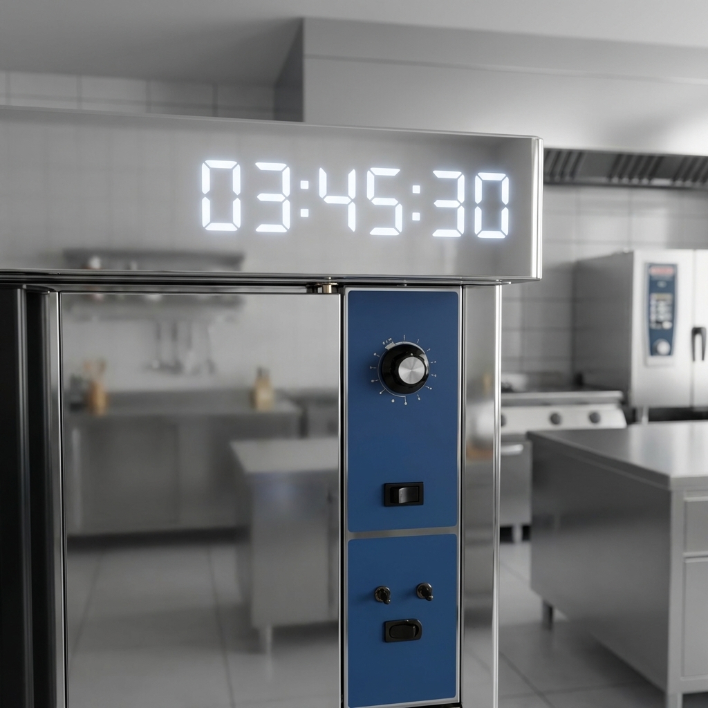 This image showcases the convection oven's integrated digital timer, providing accurate cooking duration management for perfect results.