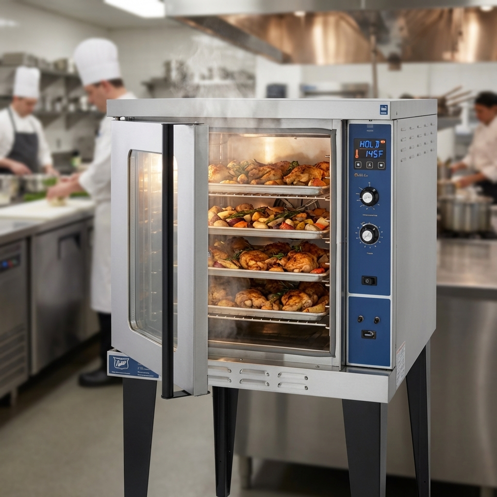 The Duke convection oven's Cook and Hold feature keeps food perfectly warm and ready for service without overcooking.