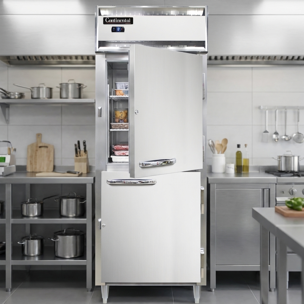 This image highlights the freezer's efficient, self-contained refrigeration system, seamlessly integrated for optimal kitchen performance.