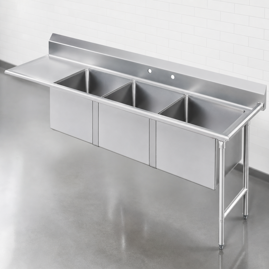 Three-Compartment Fabricated Sink