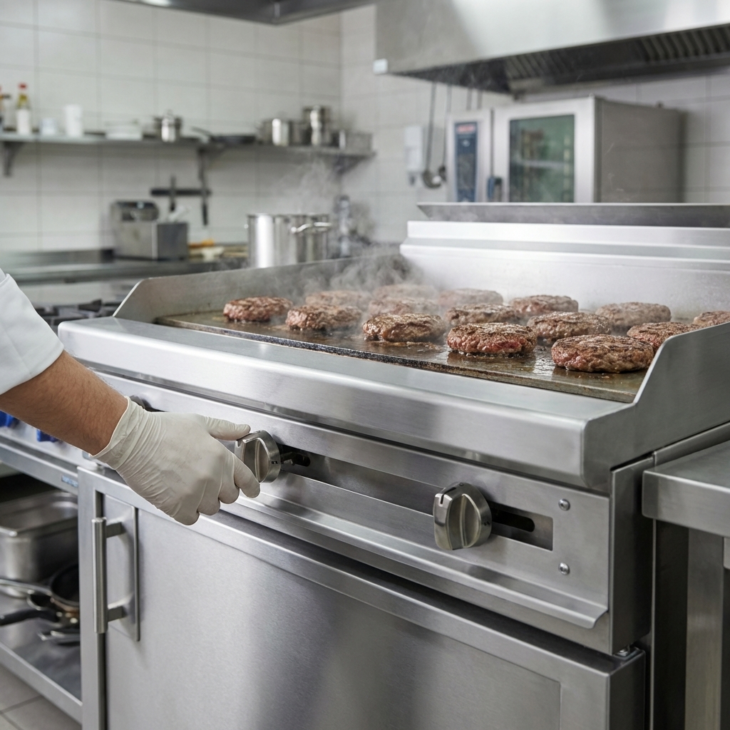 Experience precise, reliable heat management for consistent cooking results with the griddle's easy-to-operate manual controls.