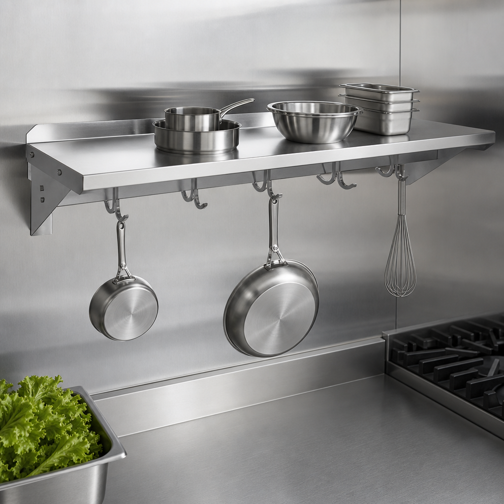 Wall-Mount Shelf With Pot Rack