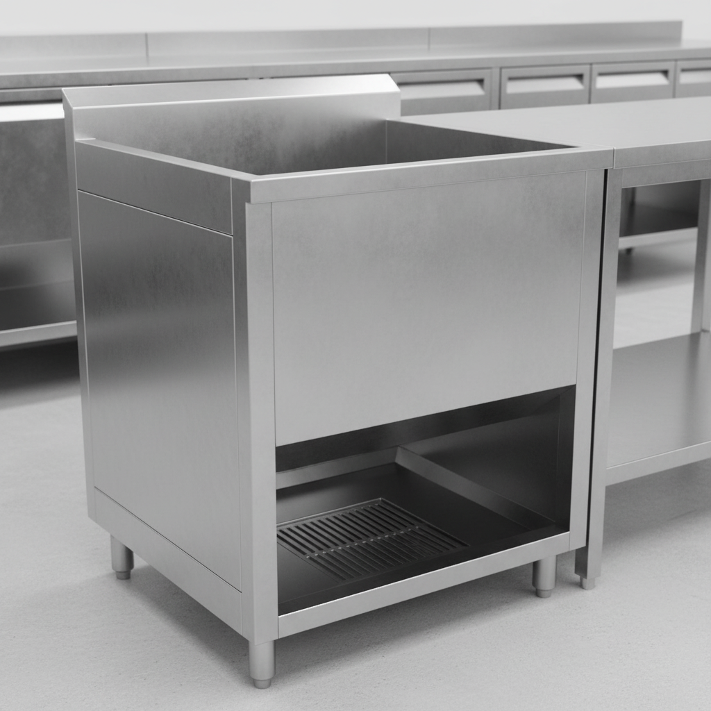 Showcasing robust 14 gauge / 304 stainless steel, this anti-splash cool trough is engineered for superior strength and corrosion resistance.
