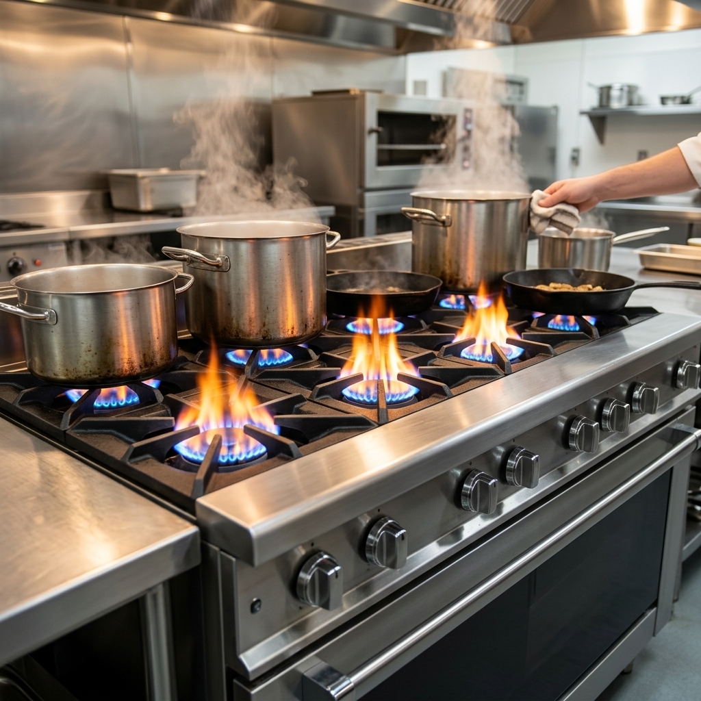 Experience exceptional cooking power and rapid heat recovery from this gas range's eight intense open burners, ready for any commercial kitchen challenge.