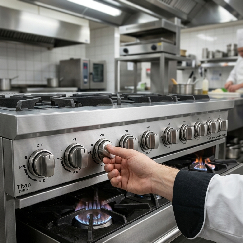Experience precise cooking control with the infinite adjustment knobs on this heavy-duty gas range.