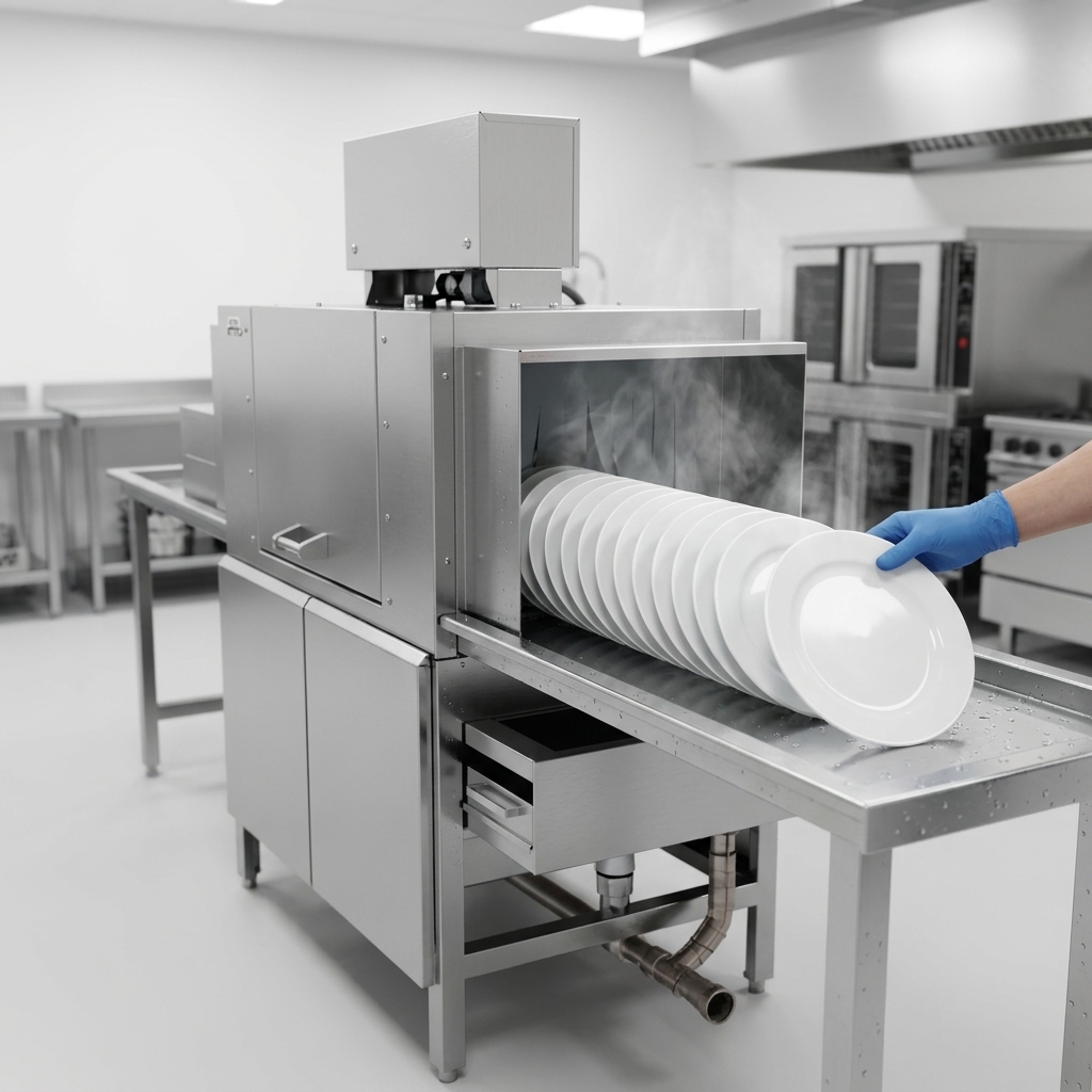 Witness superior hygiene as this high-temp conveyor dishwasher ensures dishes are thoroughly sanitized and sparkling clean.