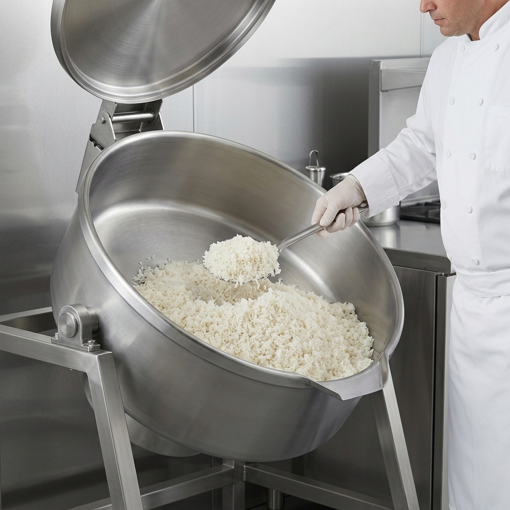 The 100 tilting pan allows for ergonomic access, easy product removal, and efficient cleaning in any commercial kitchen.