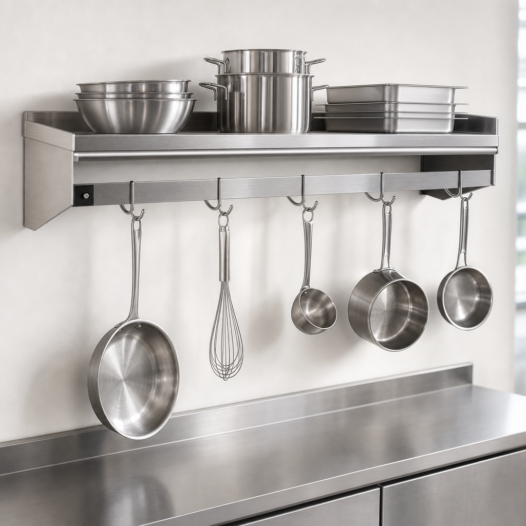 Wall-Mounted Shelf With Pot Rack