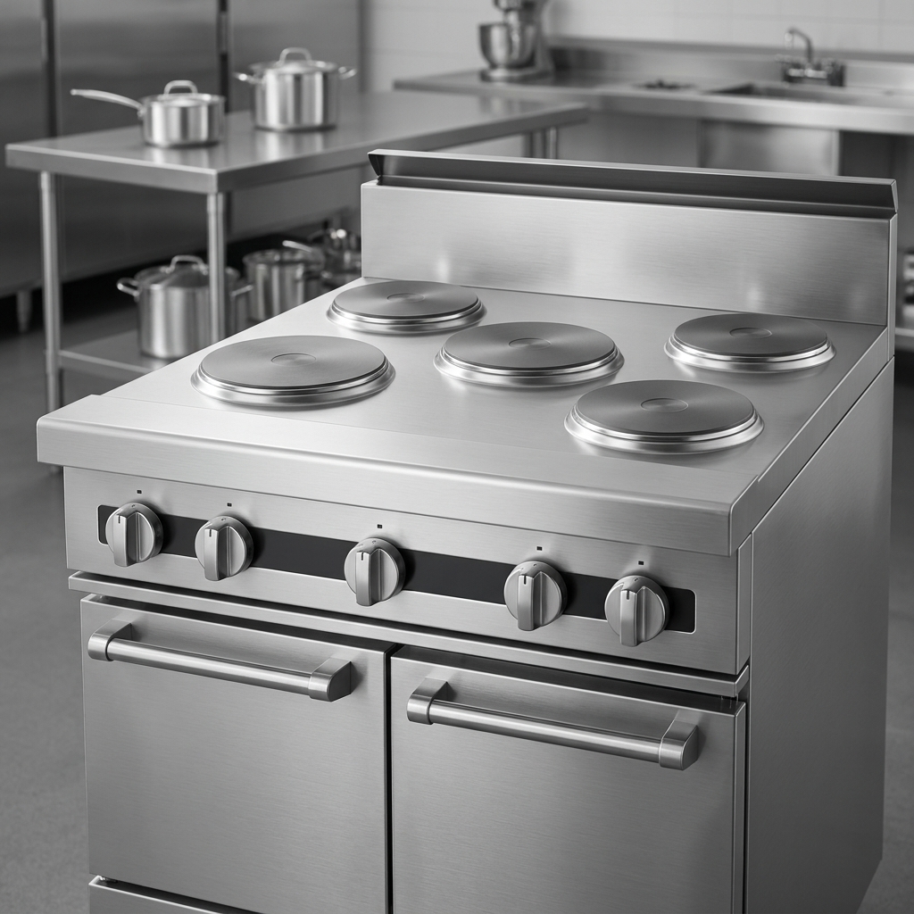 This 60-inch heavy-duty gas range boasts robust stainless steel construction on its front and sides, ensuring lasting durability and effortless cleaning for any demanding kitchen.