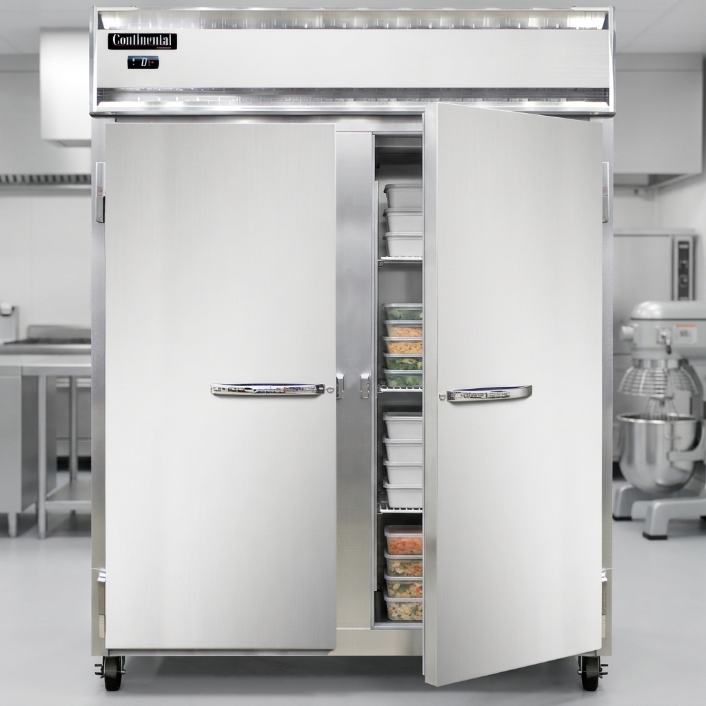 Experience expansive, organized frozen storage with the extra-wide two-section design of this professional reach-in freezer.