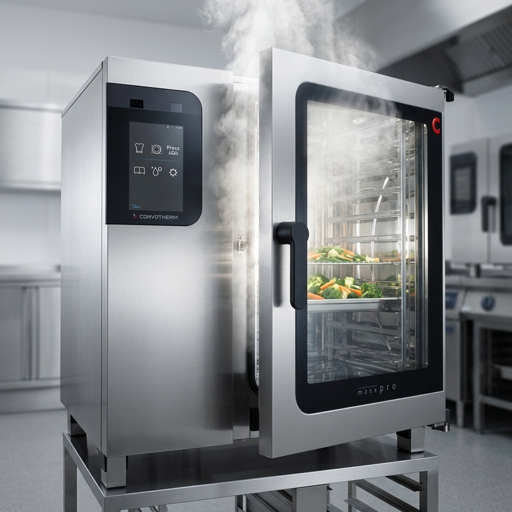 Experience consistent and high-quality cooking results as pure steam emanates from the Convotherm combi oven's powerful steam generator.