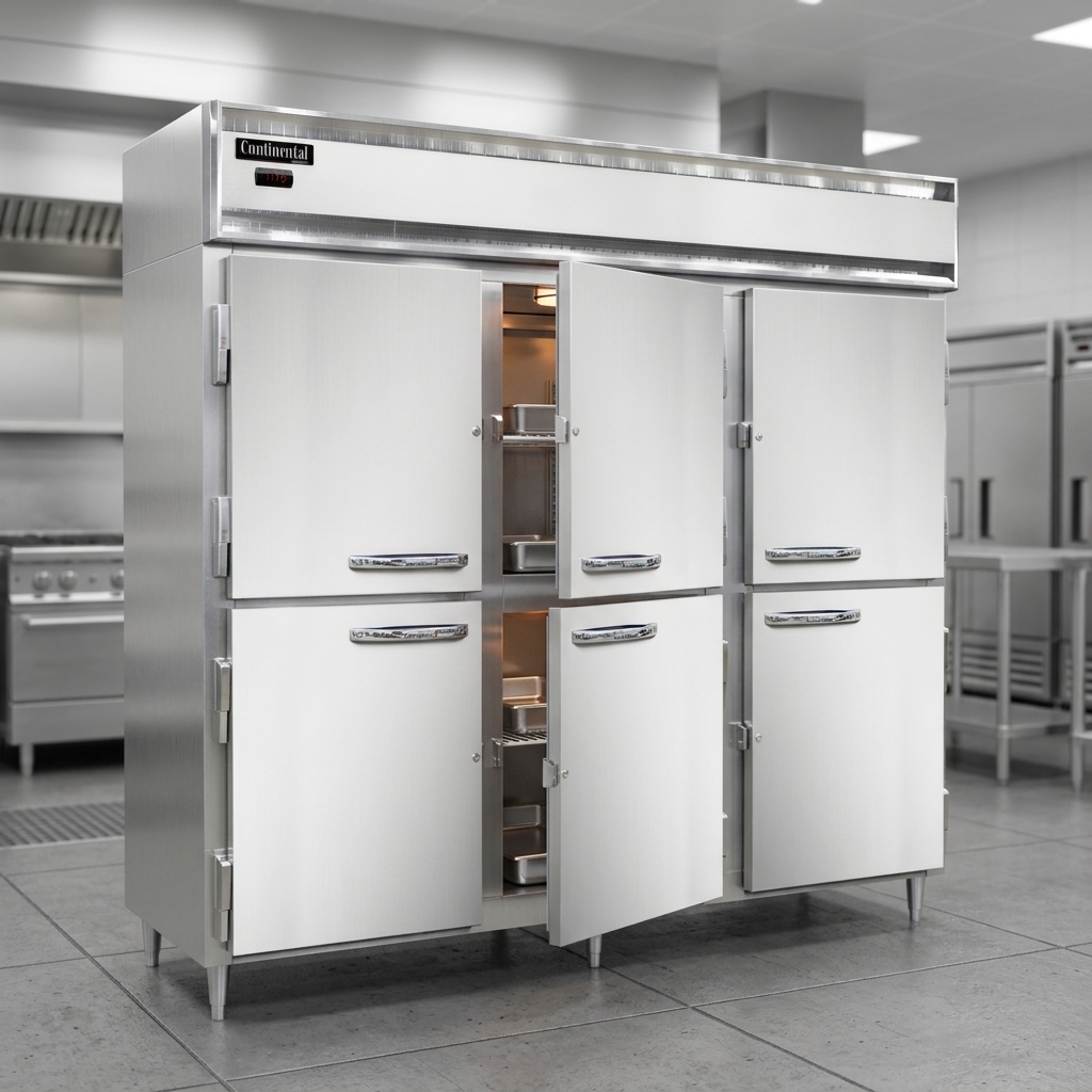 Effortlessly organize and segregate different food types with the spacious and efficient three-section design of this heated holding cabinet.