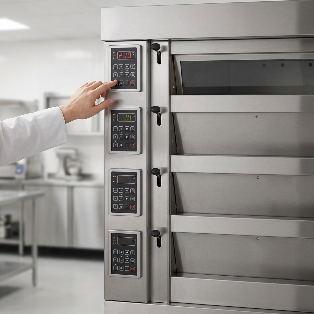 Experience effortless and precise temperature management for each deck with the oven's intuitive digital controls.