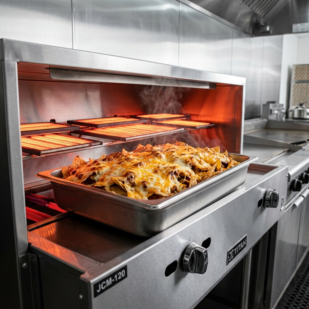 Experience rapid melting and consistent browning with the powerful infrared burners of this commercial cheesemelter.
