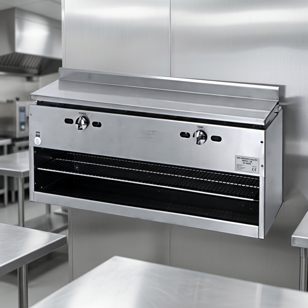 Observe the exceptional durability and hygiene of this 120-inch cheesemelter, meticulously crafted from 14-gauge all-welded stainless steel.