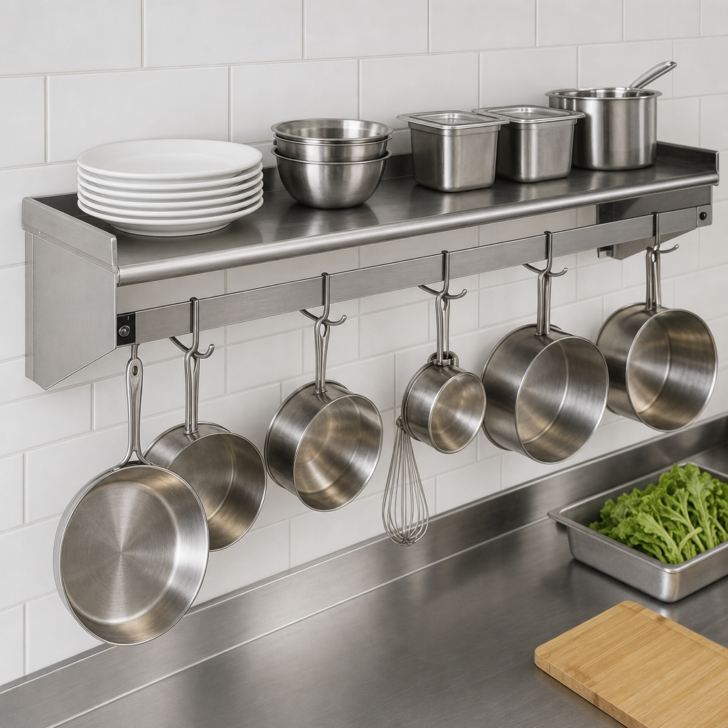 Wall-Mounted Shelf With Pot Rack