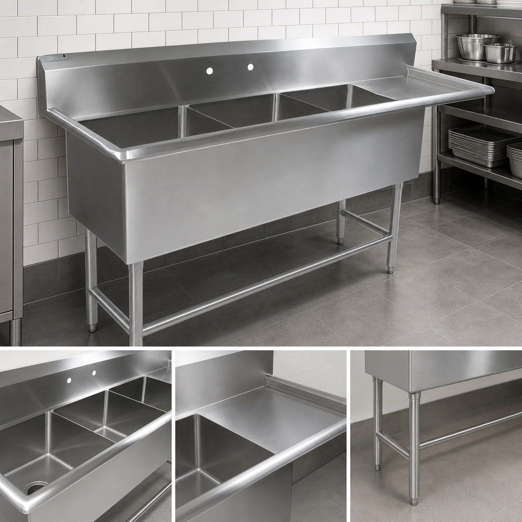 Three-Compartment Sink With Right Drainboard