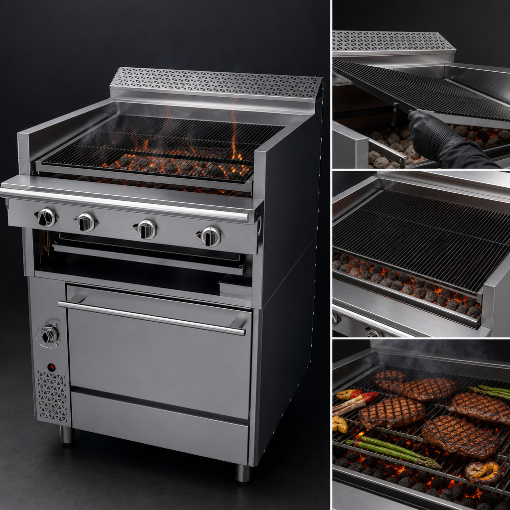 Briquette Charbroiler with Adjustable Grates