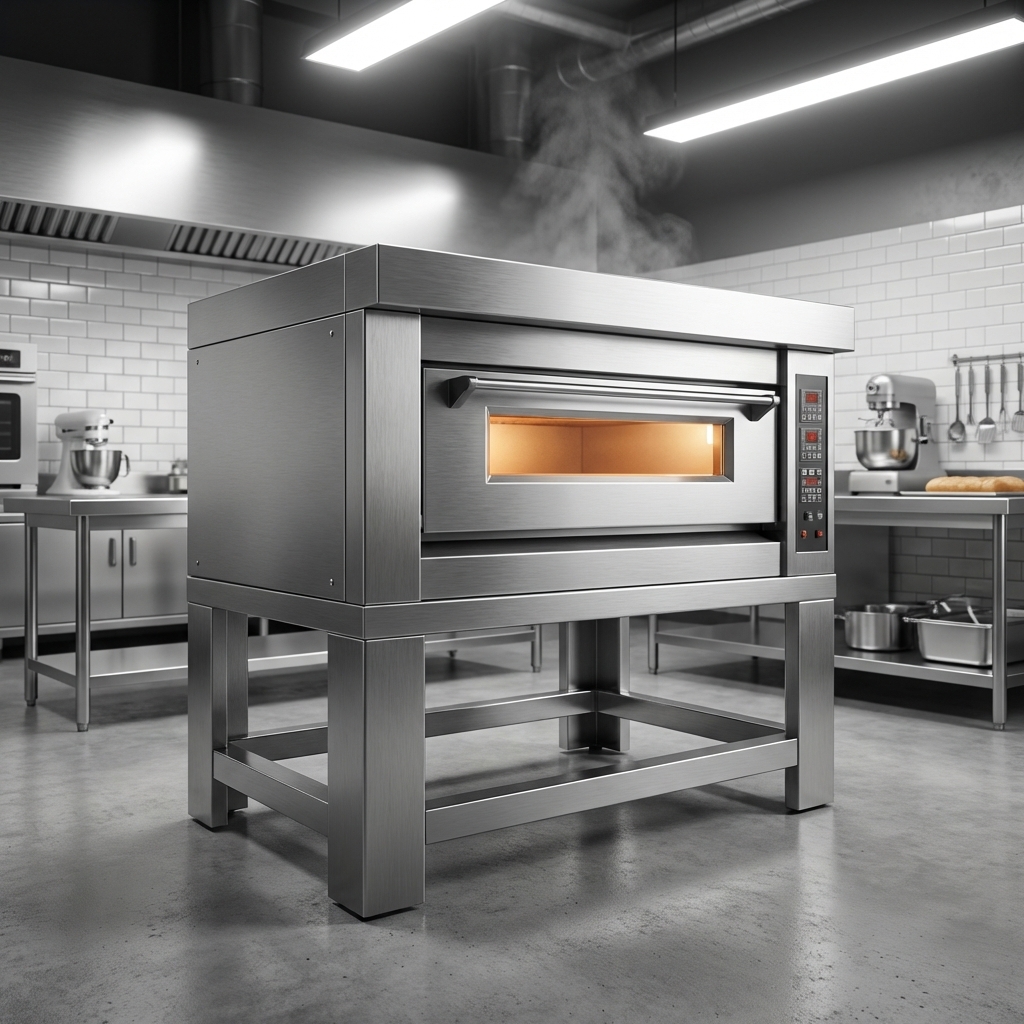 Showcasing its exceptional durability, this image highlights the ABSGDO-801T oven's strong welded steel frame, built to withstand the most demanding commercial kitchen environments.