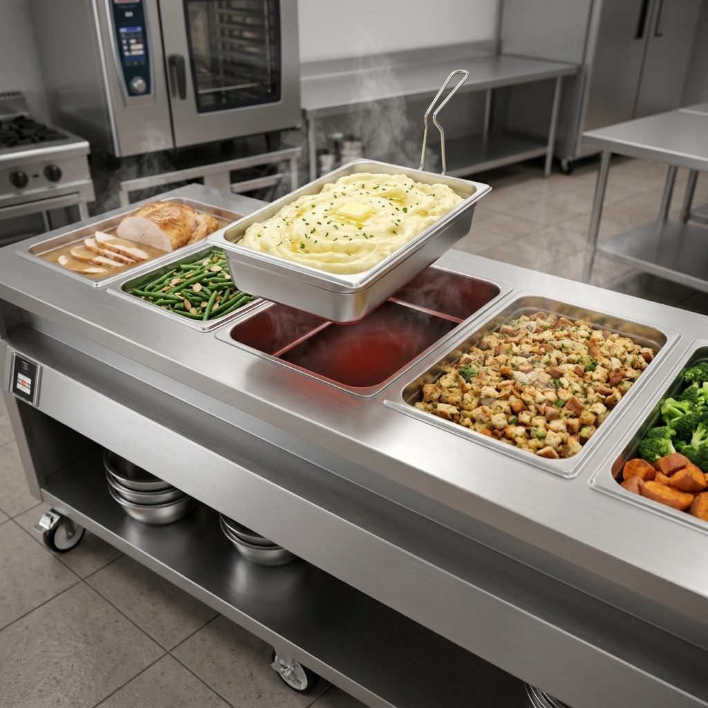 Observe the efficient, even heat distribution from the rope element and silicone bottom pad, keeping food perfectly warm.