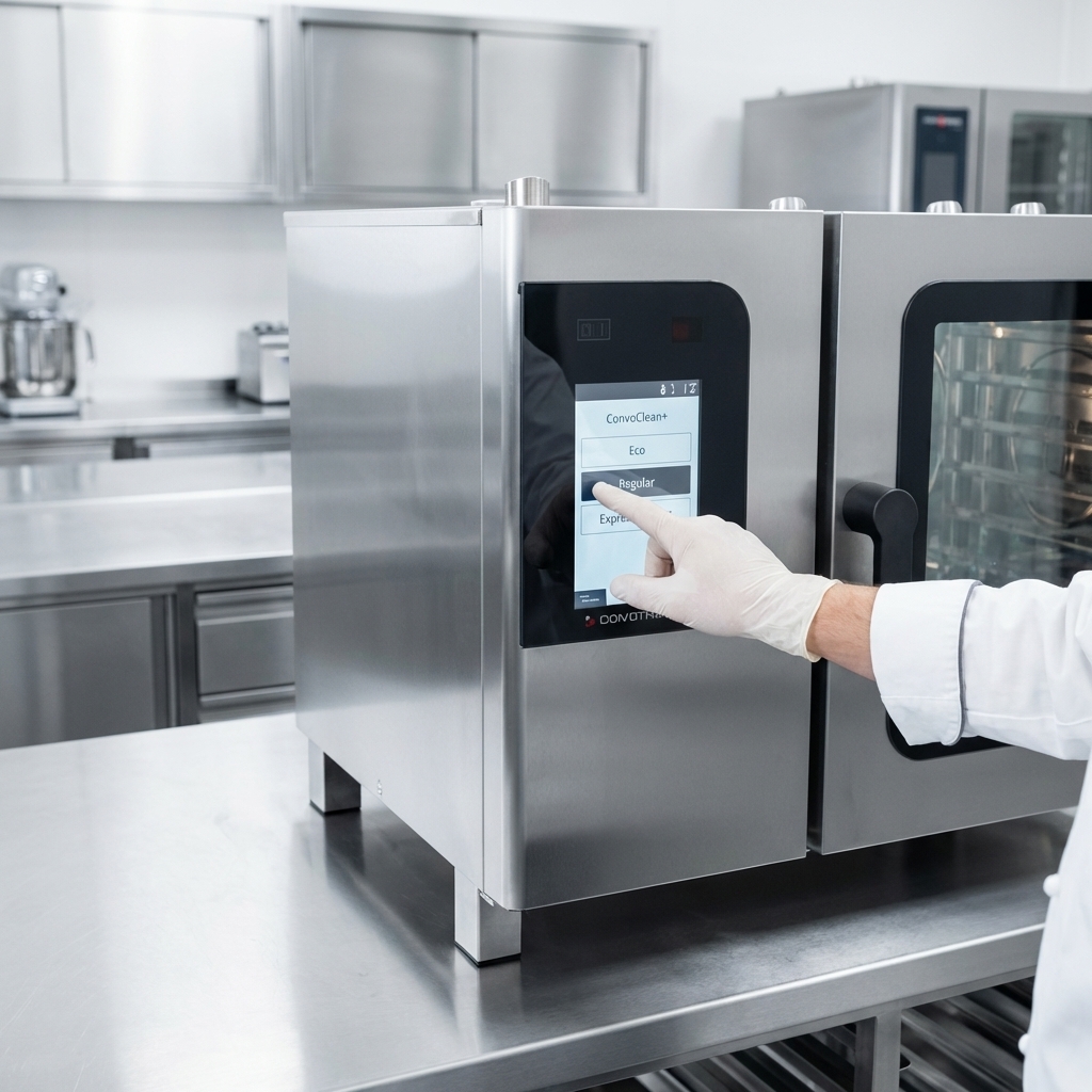 Effortlessly maintain pristine hygiene with the Convotherm C4 easyTouch combi oven's advanced ConvoClean+ Automatic Cleaning System.