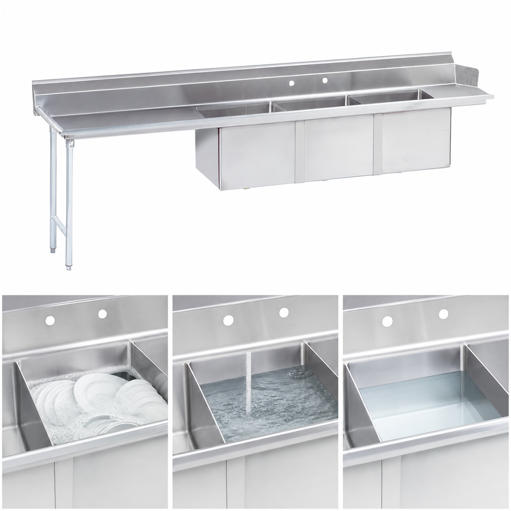 Three-Compartment Fabricated Sink