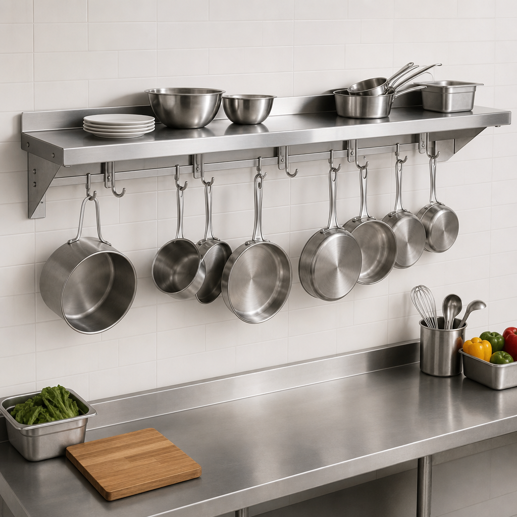 Wall-Mounted Shelf With Pot Rack