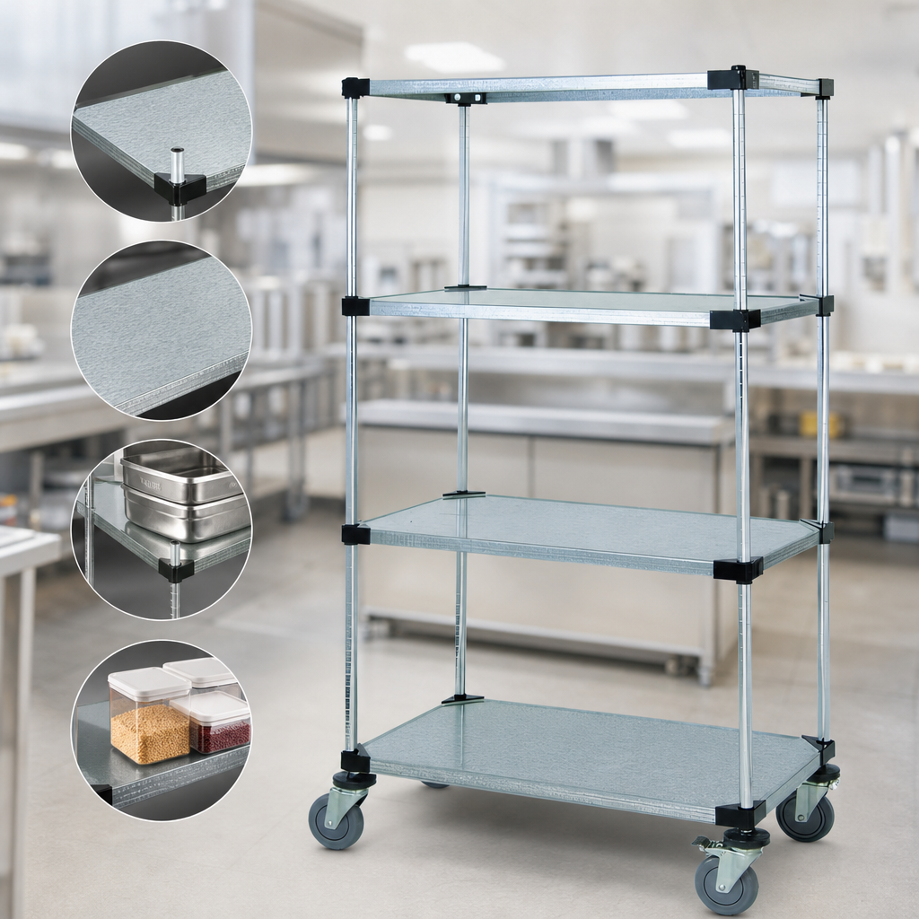 Four Solid Galvanized Steel Shelves