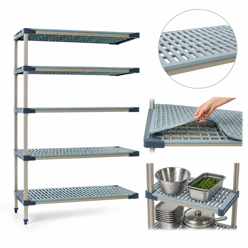 Five Open-Grid Polymer Shelves