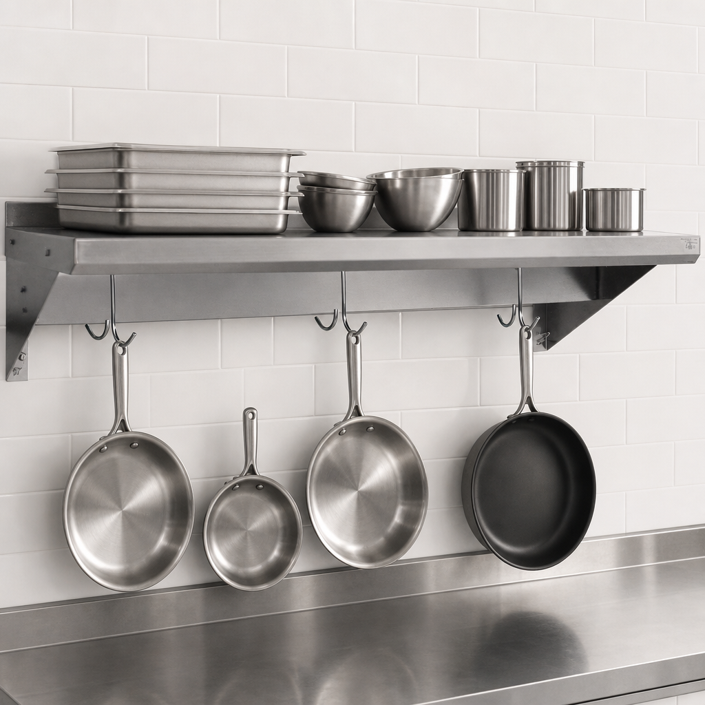 Wall-Mounted Shelf with Pot Rack