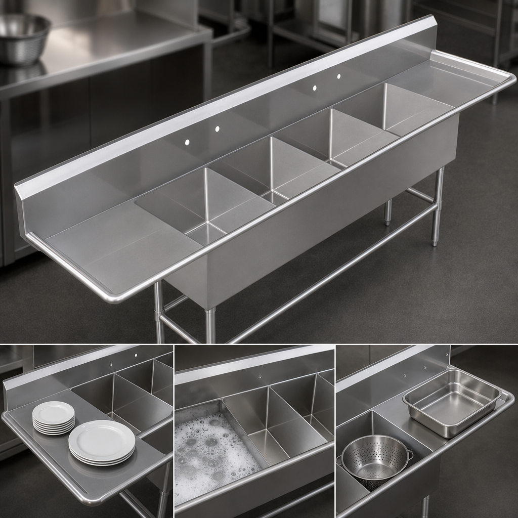 Four-Compartment Sink With Dual Drainboards