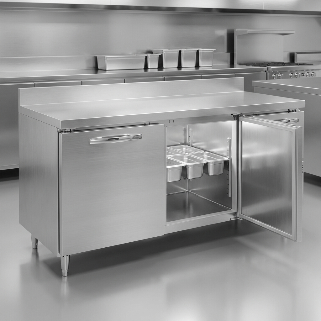 Experience ultimate hygiene and resilience with this worktop freezer's complete stainless steel interior and exterior construction.