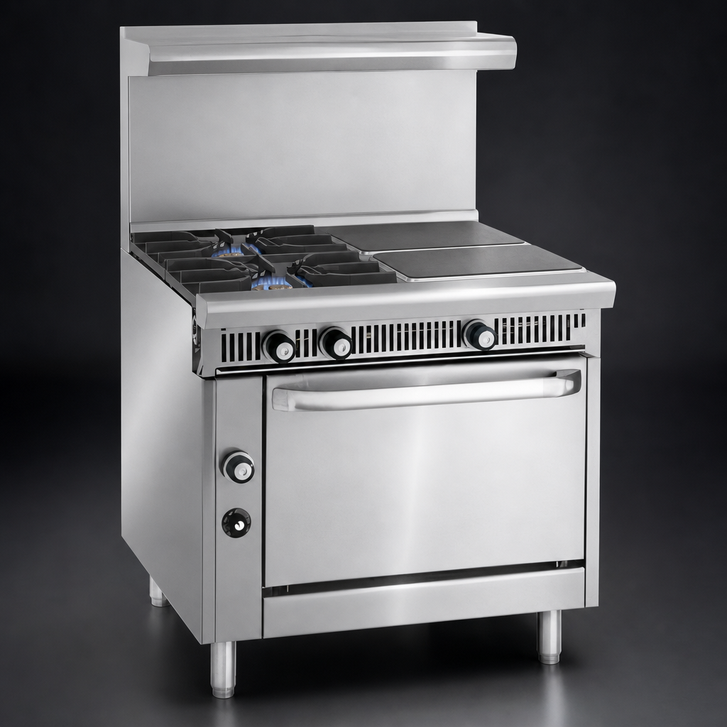 Three Open Burners and Three Hot Tops