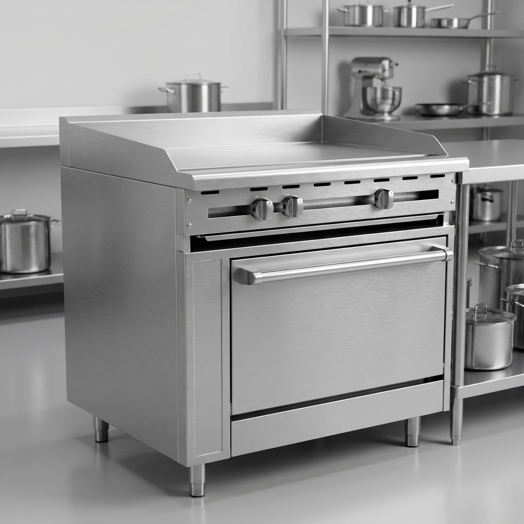 Experience the exceptional durability of this commercial range, built with heavy-duty, all-welded 14-gauge stainless steel for lasting performance.