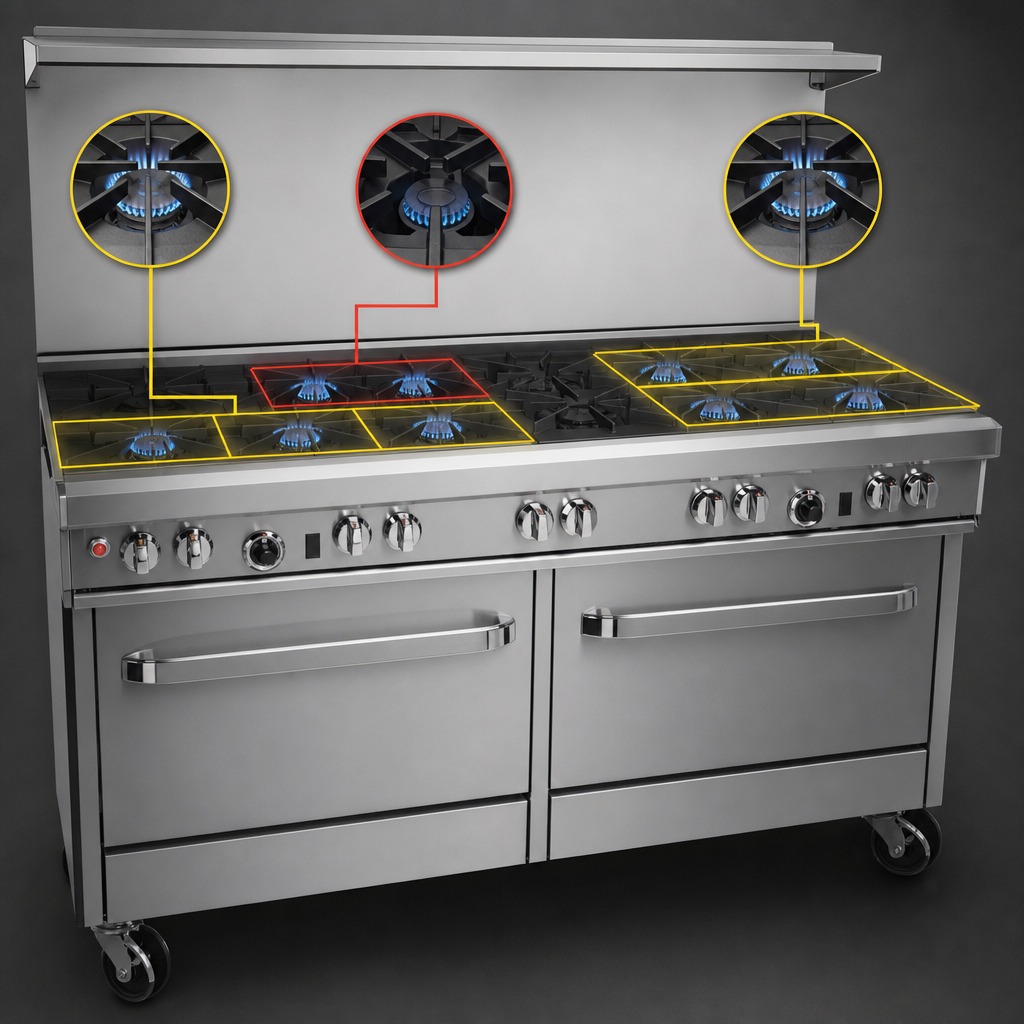 Nine Open Burners