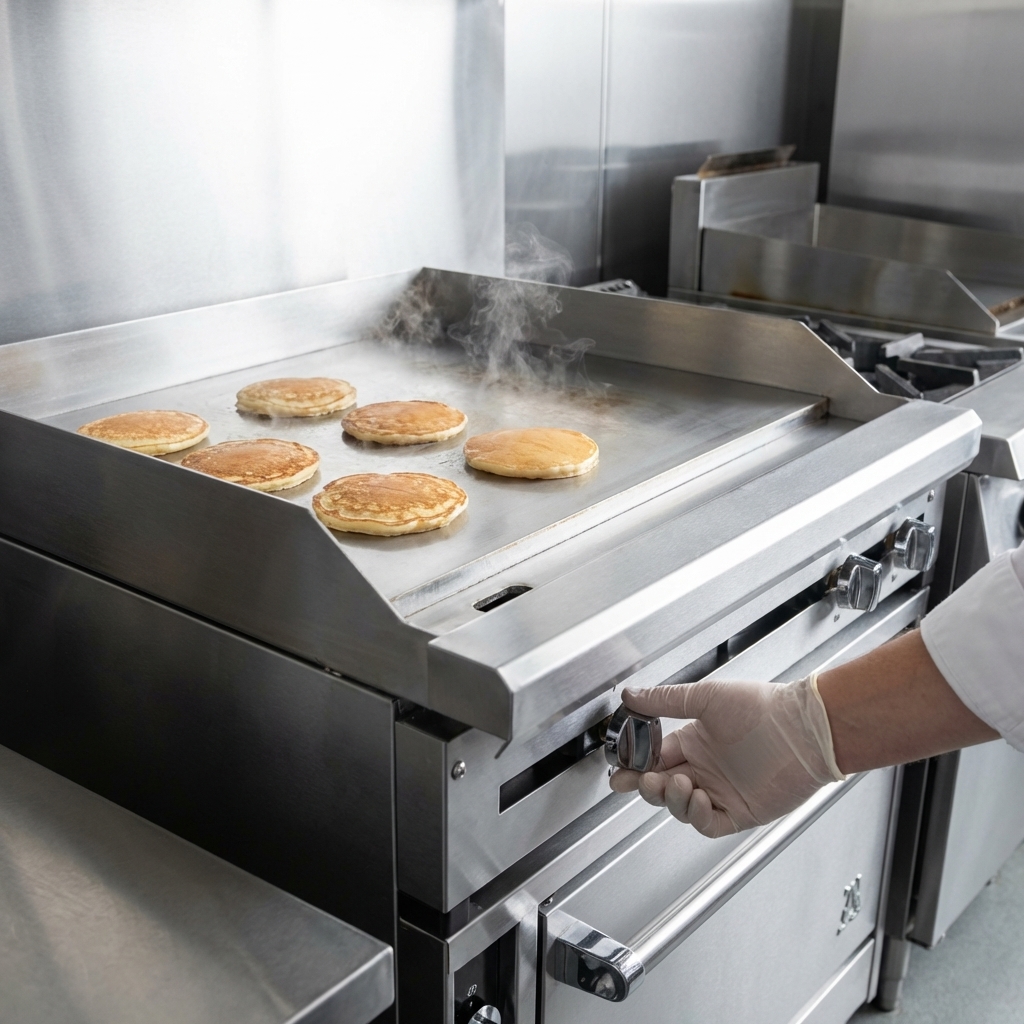 Experience precise temperature control and even cooking with the range's powerful 18-inch high-polished steel manual griddle.