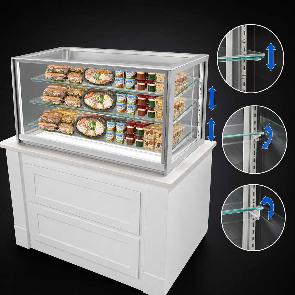 Three Adjustable Glass Shelf Tiers