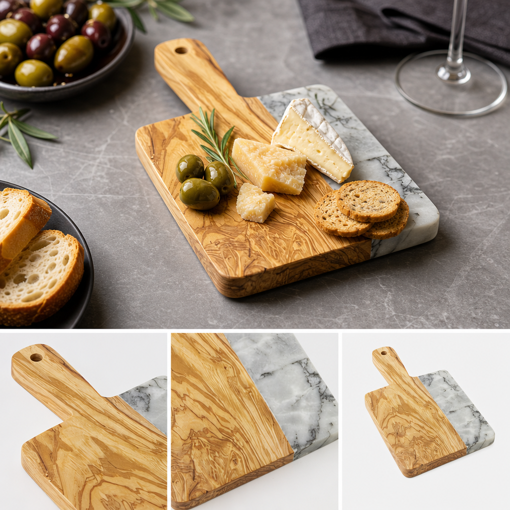 Olive Wood and Gray Marble Construction