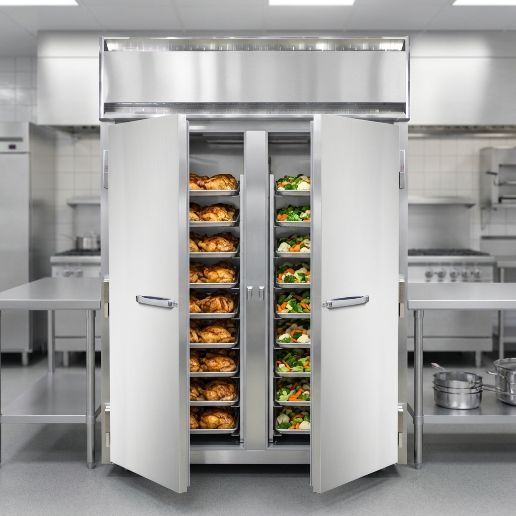 This image showcases the generous and organized capacity provided by the warmer's efficient two-section design.