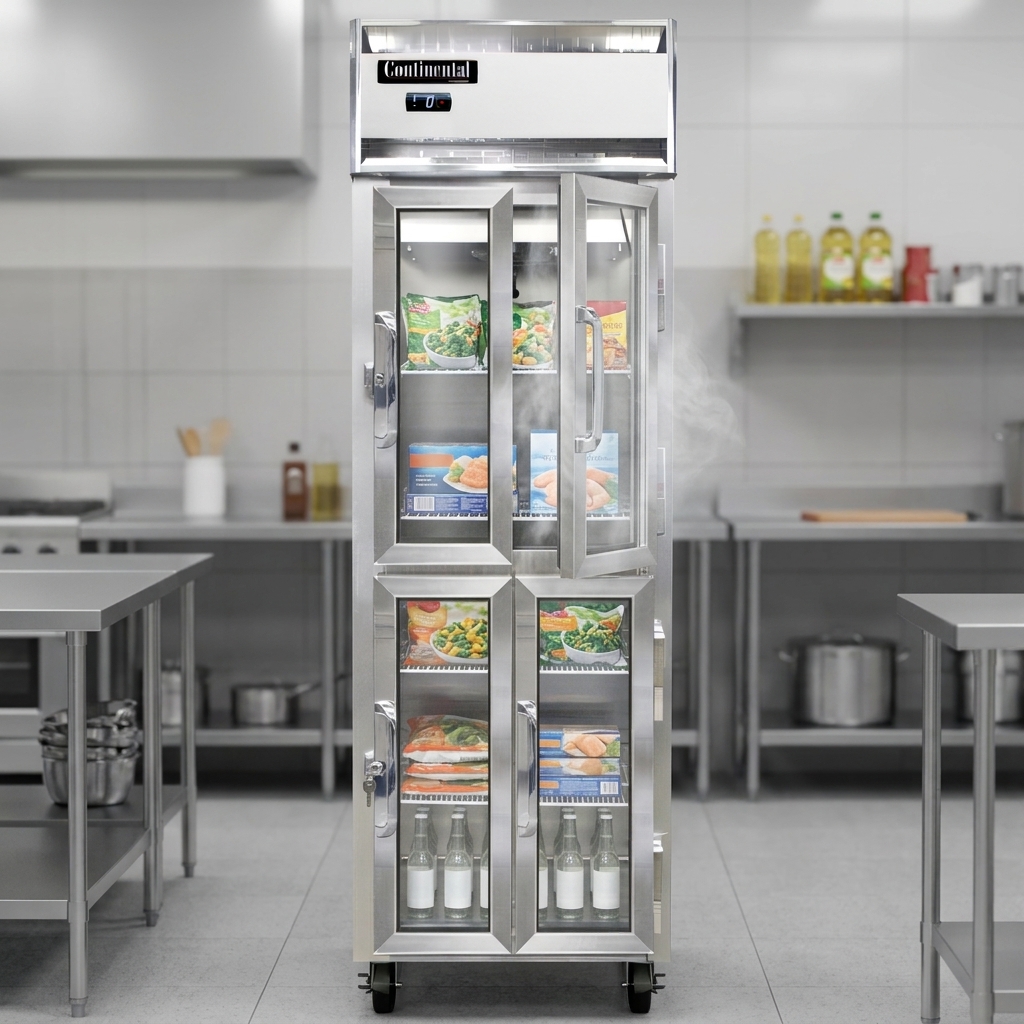 Experience superior product visibility and efficient cold retention with the narrow hinged glass half doors, complete with secure cylinder locks.