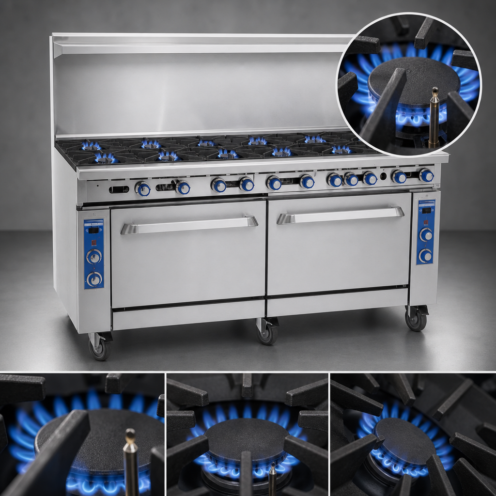 12 Open Burners with Standing Pilots