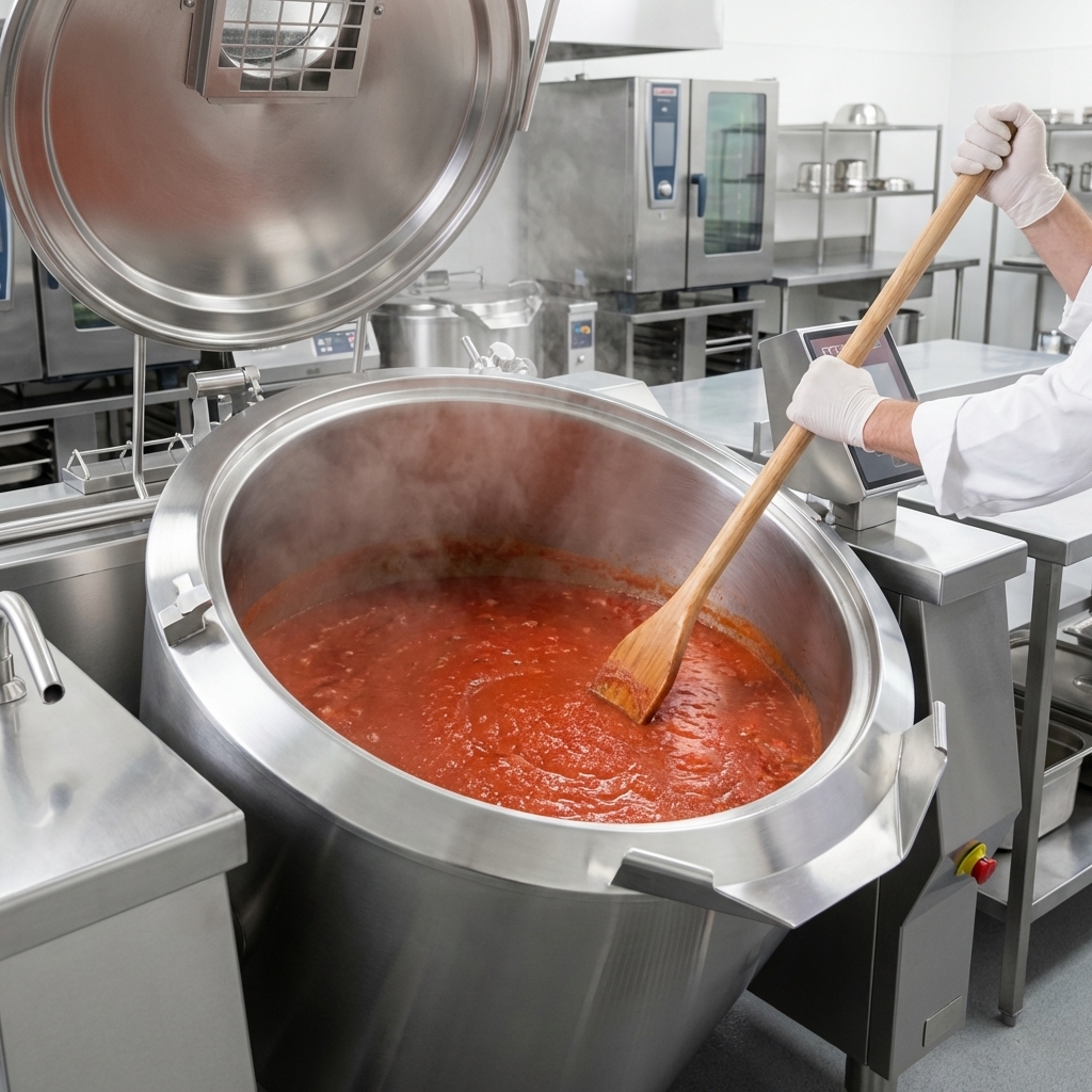 Effortlessly prepare massive quantities of your signature dishes with this 62-gallon capacity electric tilting kettle.