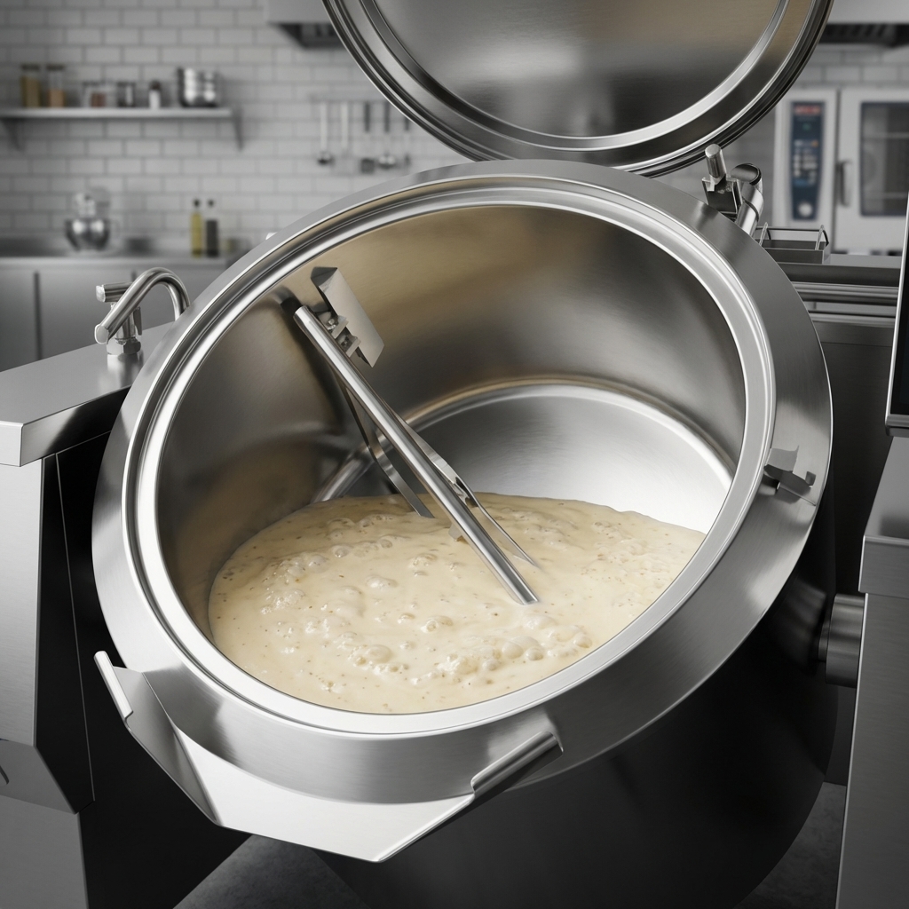 Witness the indirect heating system's gentle, consistent warmth preventing scorching and preserving product quality.