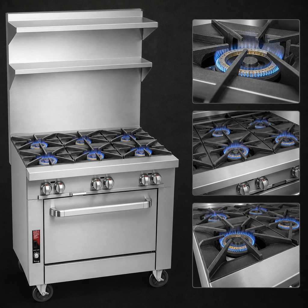 Eight 35,000 BTU Open-Top Burners