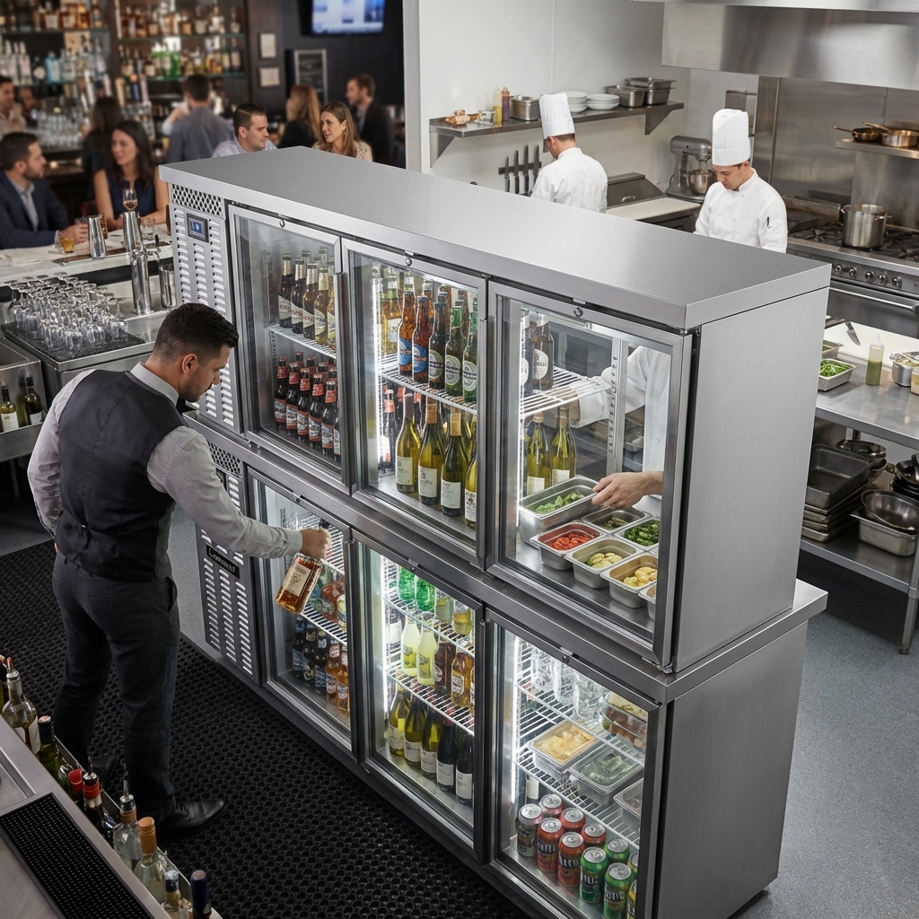Experience ultimate convenience with this pass-thru back bar cooler, designed for efficient loading and retrieval from both the bar and kitchen sides.