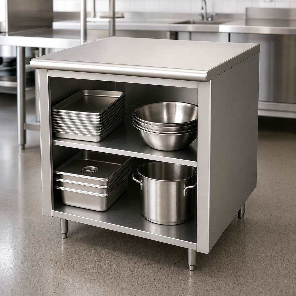 Open Front Cabinet Base with Mid-Shelf
